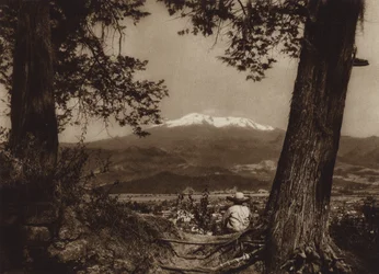 Mexiko: Amecameca med Iztaccihuatl (svartvitt foto)