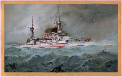 SMS. Linienschiff Brandenburg (vapen röd örn på vit sköld, S.M.S. Wörth = svart kejsarörn på guldsköld)