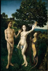 Det ursprungliga fisket Detalj av en panel av en diptyk. Målning av Hugo van der Goes känd som "Hugh of Ghent"" (1440-1482). Efter 1479 Dim. 38,8x23 cm Wien. Kunsthistorisches Museum, Österrike