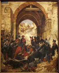 Att ta en algerisk casbah (kasbah) - Målning av Hugues Martin (1809-?) , olja på duk, 40,5 x 33 cm - Musee des Beaux Arts de Macon