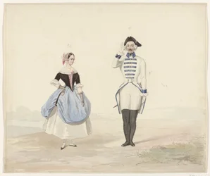 Man och kvinna i historisk kostym, 1841 Sex akvareller av historiska dräkter för kostymbalen 1841 (serietitel)