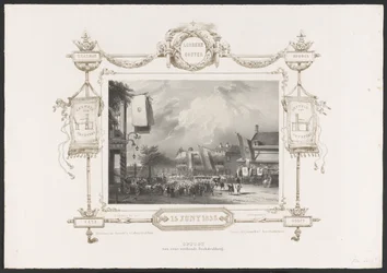 Procession med tryckpress, 1836 Optogt van eene working Drukkerij / 15 juni 1836 (titel på objekt) Plattor för firandet av det andra hundraårsjubileet av Utrechtsche Hogeschool, 1836 (serietitel)