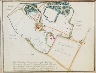 Karta från "Red Books", för "Mogenhanger in Bedfordshire, a Seat of Godfrey Thornton Esq.", 1792