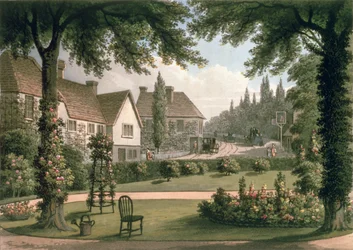 Utsikt från min egen stuga i Essex (efter) från "fragment om teorin och praktiken för trädgårdsskötsel", pub. 1816 (färg litho) (se även 103915)