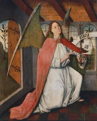 Ärkeängeln Gabriel, detalj från Annunciation, målning av ungersk okänd konstnär, Ungern