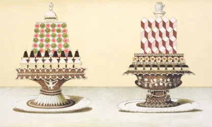 Design för presentation av desserter, illustration från en ungersk kokbok om fransk matlagning, ca 1880
