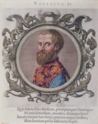 Porträtt av Andreas Vesalius (1514-64) från Receuil des Portraits de Medecins av den ungerske läkaren, Sambucus, 1574