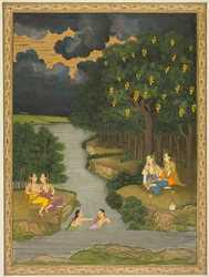 Kvinnor som njuter av floden vid skogens kant, ca. 1765.