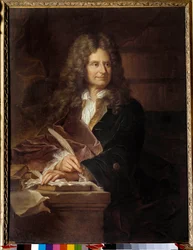Porträtt av Nicolas Boileau (1636 - 1711) dit Boileau Despreaux (Boileau-Despreaux), fransk författare - Målning från Hyacinthe Rigauds verkstad (1659-1743)