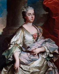 Porträtt av Battina Raggi, markisin av Brignole Sale (död 1747) Målning av Hyacinthe Rigaud (1659-1743) 1737-1739 Dim 101x80 cm Genes, Musei di Strada Nuova (ex Palazzo Rosso)