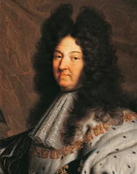 Porträtt av Ludvig XIV av Frankrike, känd som Ludvig den Store eller Solkungen (1638-1715), målning av Hyancinthe Rigaud (1659-1743)