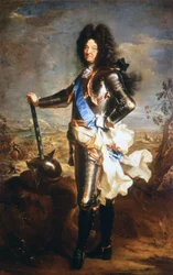 Porträtt av Ludvig XIV, solkungen (1638 - 1715). Olja av Hyacinthe Rigaud, utsedd till kungens porträttör.