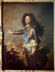 Porträtt av Ludvig av Frankrike (1682-1712) Hertig av Bourgogne, far till Ludvig XV. Målning av Hyacinthe Rigaud (1659-1743). 1700-talet. Dämpa. 1,29 x 0,98 m.