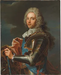 Porträtt av Duc de Broglie, i skärp av Sainte Esprit-orden, med batong av en marskalk av Frankrike