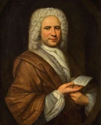 Porträtt av kompositören och flöjtisten Michel de la Barre 1675-1745, första tredjedelen av 1700-talet.