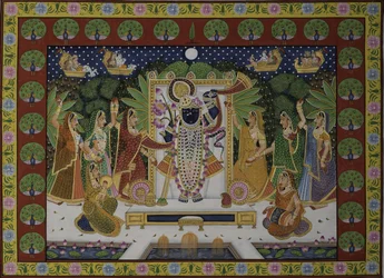 Gopis som dyrkar Krishna
