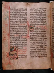 Historiserade initialer "S" och "P", från "Skarosbok" (Skards bok) ca 1350 (pergament)