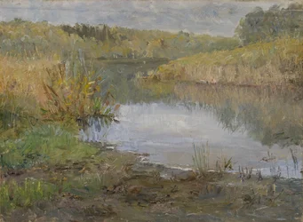 En flod i Frankrike (olja på duk monterad på kartong)