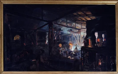 Gjutjärn med degel. Målning av Francois Bonhomme (1809 - 1881)