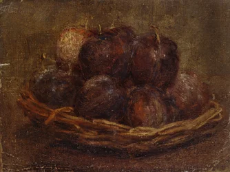 En korg med plommon, 1869 - 1869 (olja på duk, monterad som teckning)