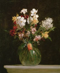 Vita påskliljor, hyacinter och tulpaner, 1864