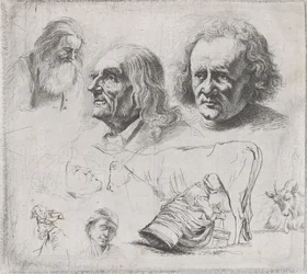 Studie av sex huvuden och en mjölkpiga, 1816.