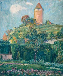 Utsikt över Romont (olja på kartong)