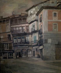 SPANSKA FOLK - LANDSKAP AV CASTILLA - OLJA / TYG - 93 X 77 CM