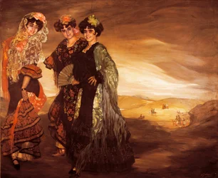 De tre kusinerna (med traditionella spanska dansdräkter) c.1903 (olja på duk)