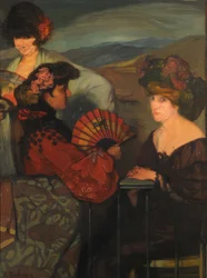Spanska kvinnor och en engelsk kvinna på balkongen, 1900-tal.