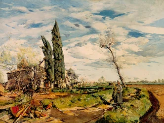 "" Kapellet "" Målning av Ignasi Mallol (1892-1940). 1925. Barcelona. Kataloniens nationalmuseum för konst.