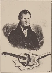 Porträtt av kompositören och gitarristen Mikhail Timofeyevich Vysotsky 1791-1837, 1834.