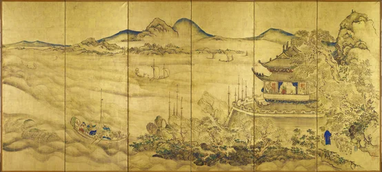 Landskap med torn, ca 1750 (guld, bläck  färg på papper)