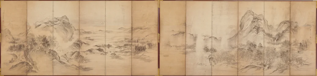Mountain Views, baksidan av en skärm med sex paneler, Edo Period, 1856-58 (tvätt på papper)