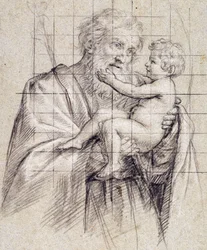 Saint Joseph håller i Kristusbarnet,