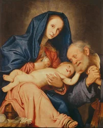 Den heliga familjen med en korg