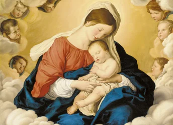 Madonnan och barnet i ära med keruber