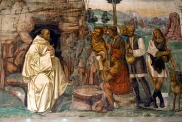 Den helige Benedikts liv, scen 7: Benedictus undervisar bönderna