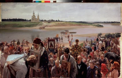påsk procession. Målning av Illarion Mikhailovich Pryanishnikov (1840-1894), olja på duk