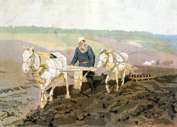 Greve Tolstoj plöjer - enligt Repines målning