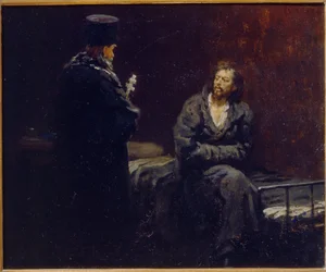 Innan bekännelse. Målning av Ilya Yefimovich Repin (Ilia Repin) (1844-1930), olja på duk