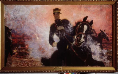 Kung Albert I av Belgien (1875-1934) under explosionen av dammen 1914. Målning av Ilya Yefimovich Repin (Ilia Repin) (1844-1930), olja på duk