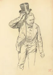 Man tippar sin hatt, ca. 1872-1875