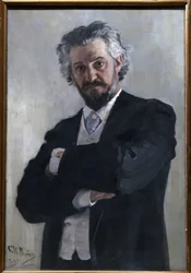 Porträtt av Alexander Verzhbilovich (Verzhbilovic, Verzhibilovic, Vierzbilovich, Wierzbillowicz, Wierzbilovich, Wierzbilovicz, Wierzbilowicz) (1850-1911), violoncelliste russe, en 1895. Peinture de Ilia Iefimovicha Yefimovitch (1850-1911)
