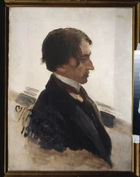 Porträtt av konstnären Isaak Brodsky (Brodsky) (1883-1939). Målning av Ilya Repin (Ilia Repin) (1844-1930), olja på duk
