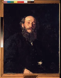 Porträtt av konstnären Nikolai Ge (Gay) (1831-1894). Målning av Ilya Repin (Ilia Repin) (1844-1930), olja på duk