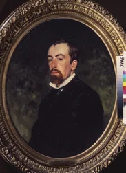Porträtt av konstnären Vasilij Polenov (1844-1927). Målning av Ilya Yefimovich Repin (Ilia Repin) (1844-1930), olja på duk