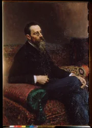 Porträtt av kompositören Nicolas (Nikolai) Rimsky Korsakov (Rimsky-Korsakov) (1844-1908). Målning av Ilya Repin (Ilia Repin) (1844-1930), olja på duk