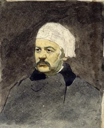 Porträtt av den ryske kompositören Mikhail Ivanovitch Glinka (1804-1857) (Michail I. Glinka) - Målning av Ilya Yefimovich Repin (1844-1930), akvarell på kartong (28x23 cm), ca 1870 - I. Repins minnesmuseum Penates, nära Sankt Petersburg (Ryssland)