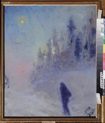Vinterväg. Målning av Yuri Ilyich Repin (1877-1954), olja på trä